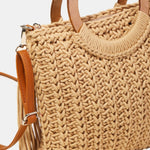 Fame Crochet Knit Convertible Tote Bag with Tassel - All Mine Now Clothing