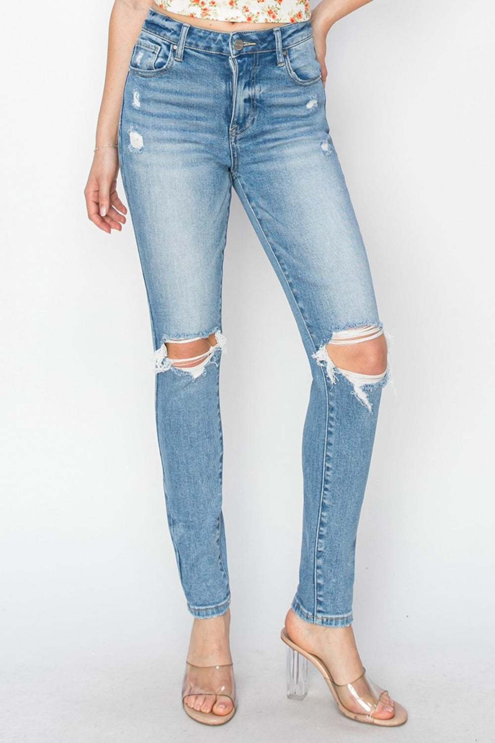 Risen Full Size High Rise Knee Distressed Skinny Jeans - All Mine Now Clothing