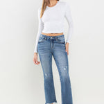 Lovervet Mid Rise Frayed Hem Jeans Trendsi