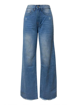 Raw Hem Wide Leg Jeans with Pockets Trendsi