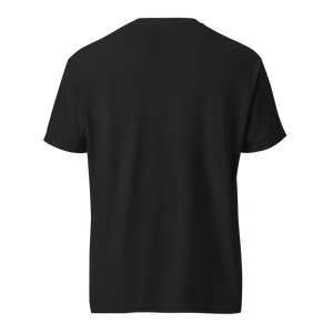 Men's heavyweight black t-shirt featuring a vibrant smiley face graphic, perfect for casual wear and style