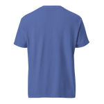 Men's heavyweight t-shirt in blue featuring a spray paint smiley face design, ideal for casual wear and graphic tee lovers