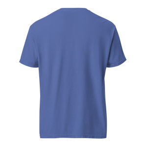 Men's heavyweight t-shirt in blue featuring a spray paint smiley face design, ideal for casual wear and graphic tee lovers