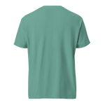 Back view of the men's screaming ice cream shirt for men in soft mint green fabric, showcasing its heavyweight design