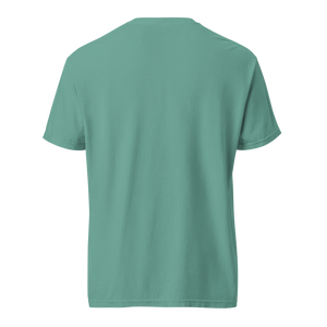 Back view of the men's screaming ice cream shirt for men in soft mint green fabric, showcasing its heavyweight design