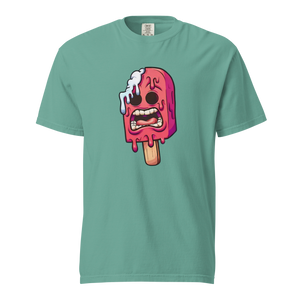 Men's screaming ice cream shirt for men featuring a colorful melting ice cream graphic on a mint green heavyweight tee