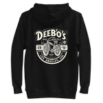 Men's DeeBow Hoodie For Men in black featuring a vintage bike rentals graphic from DeeBo's Los Angeles