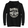 Men's DeeBow Hoodie For Men in black featuring a vintage bike rentals graphic from DeeBo's Los Angeles