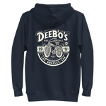 Men's DeeBow Hoodie For Men featuring a retro bike rental graphic on a navy background, perfect for casual style